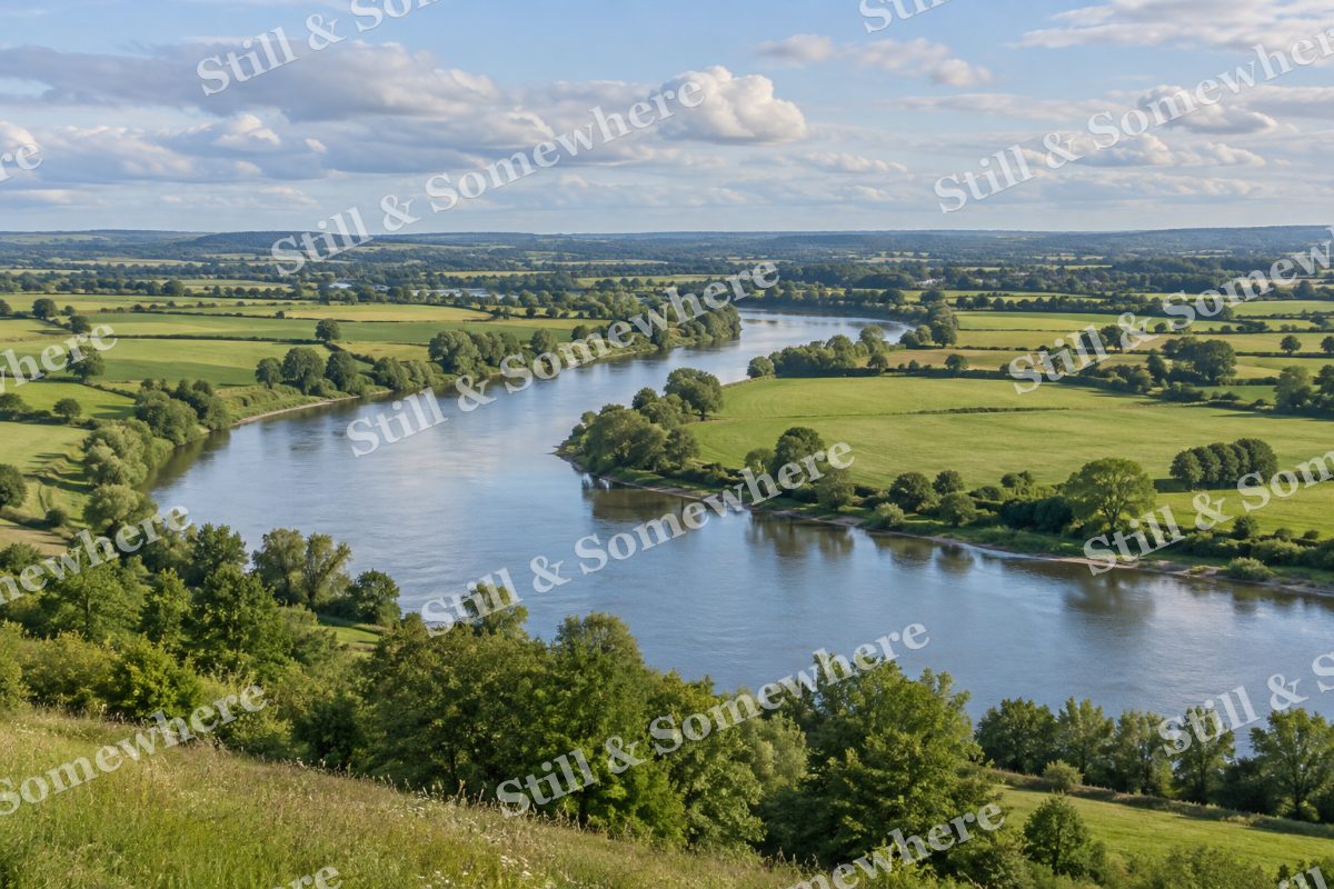 River Bend Through Summer Farmland, original artwork preview