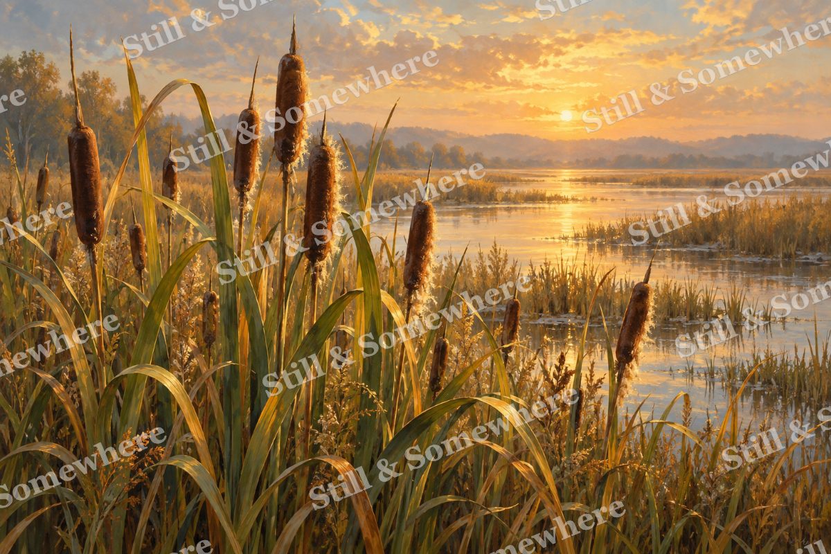 Cattails in Amber Marsh Light, original artwork preview