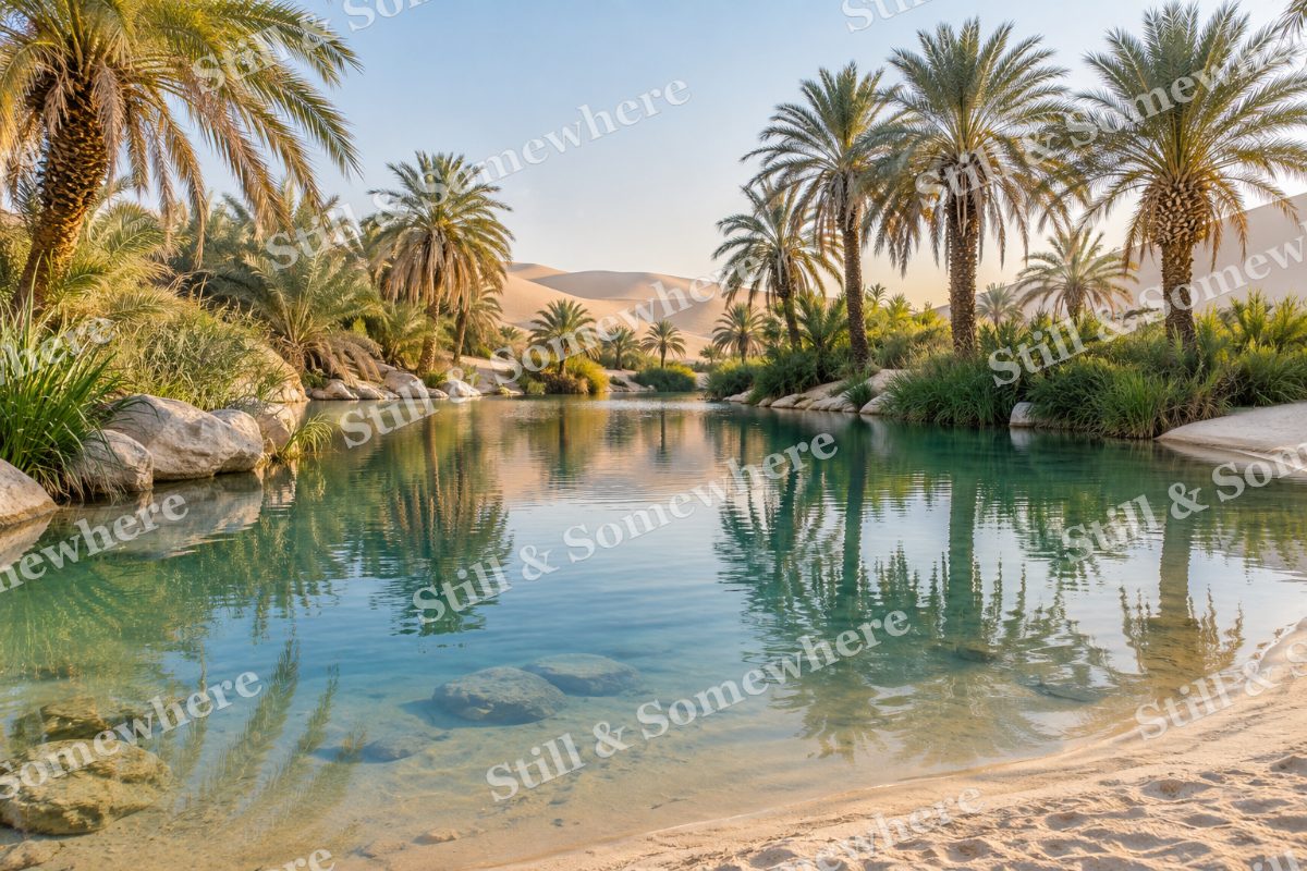 Desert Oasis Palm Reflections, original artwork preview