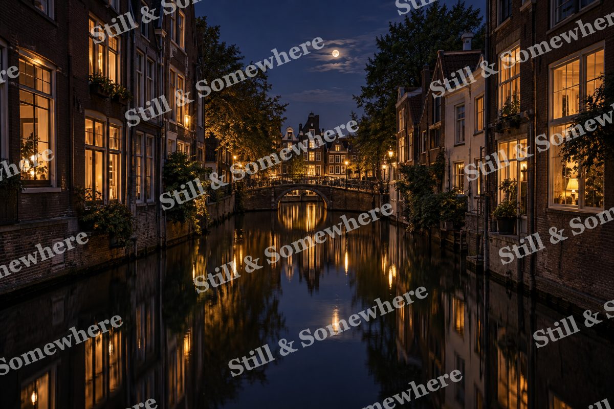 Lights Canal Windows at Midnight, original artwork preview