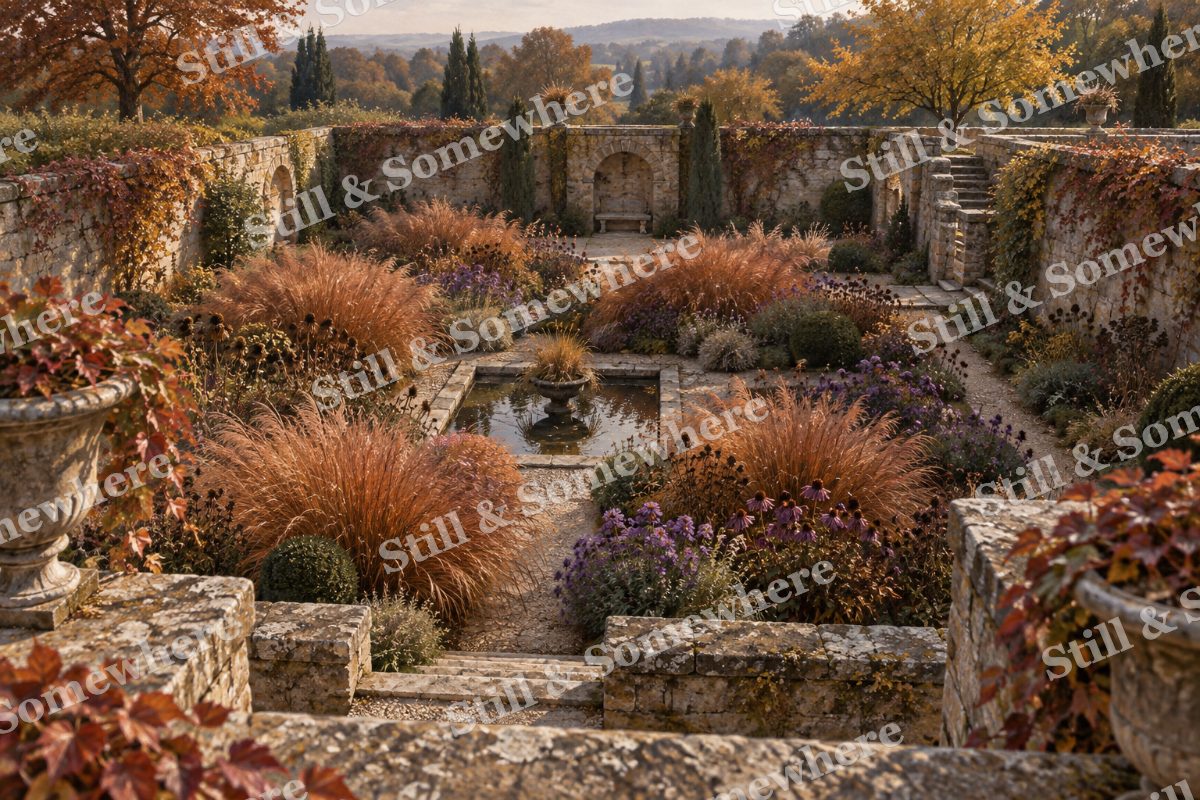 Sunken Garden with Autumn Grasses, original artwork preview
