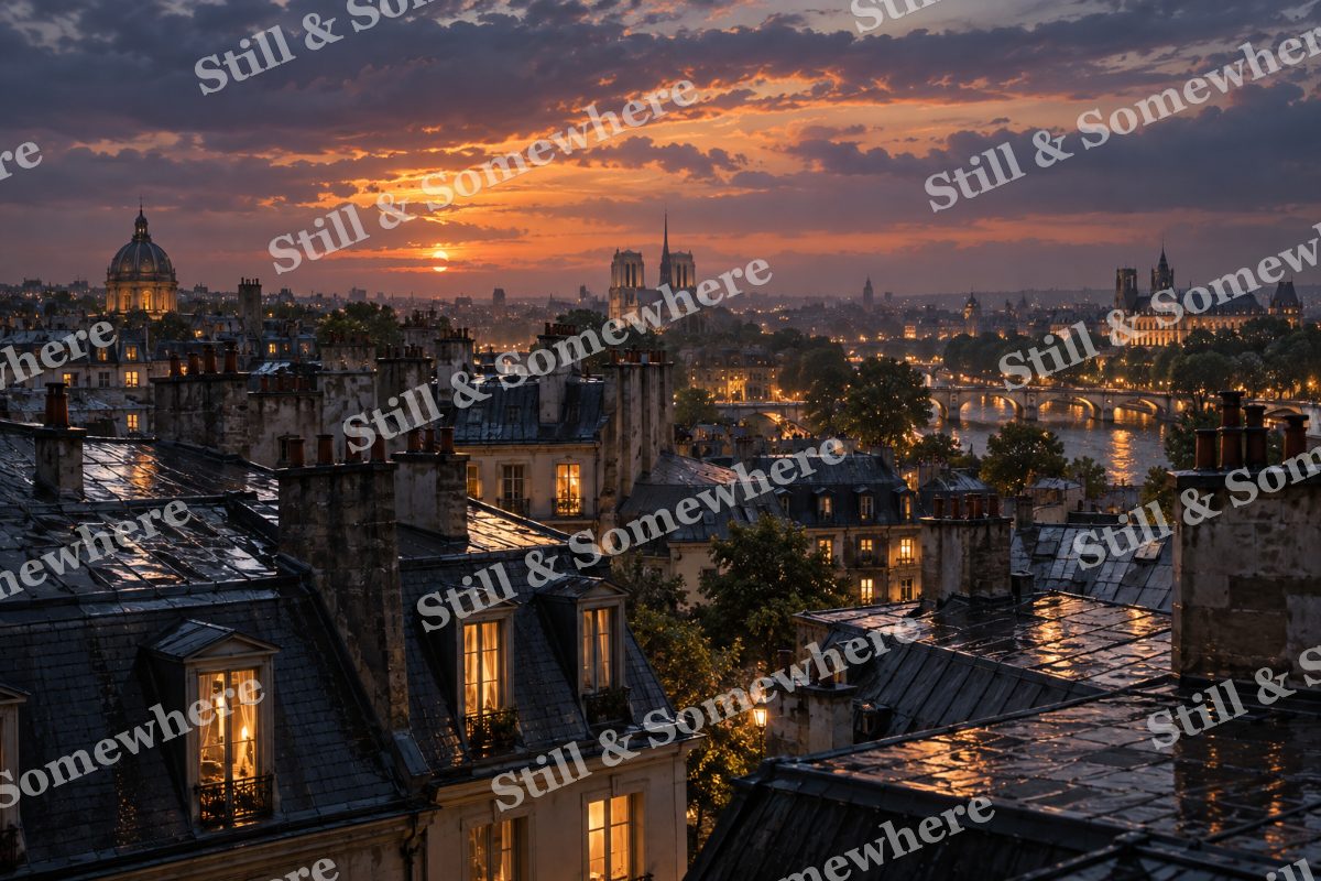 Lights Rooftops After Summer Rain, original artwork preview