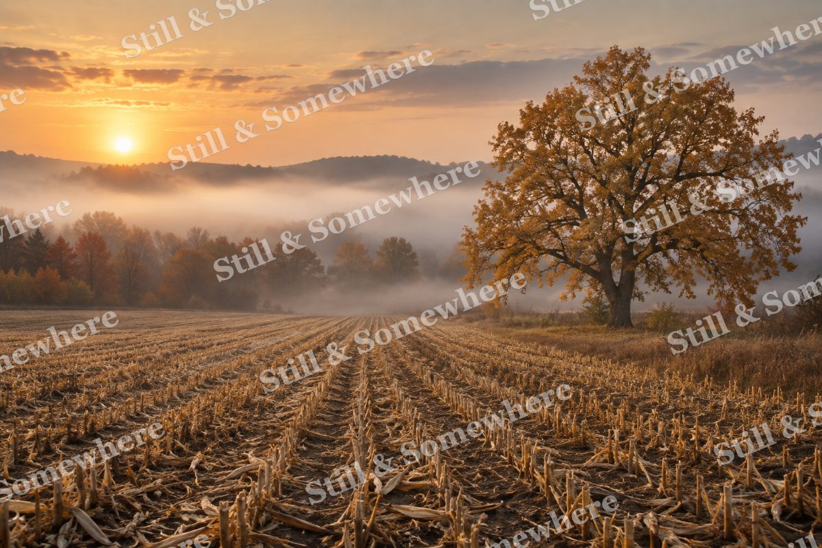 Fog over Harvest Rows, original artwork preview