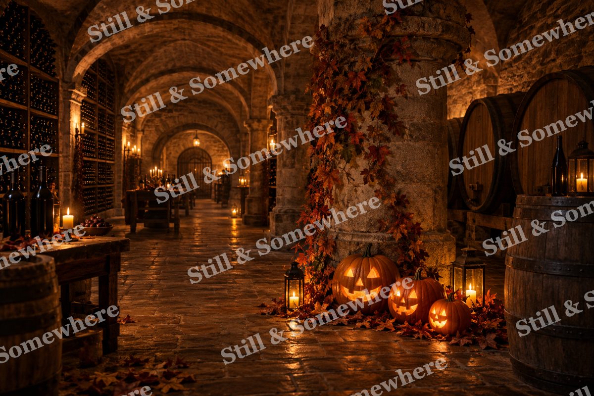 Pumpkin Lights in the Vineyard Cellar, original artwork preview