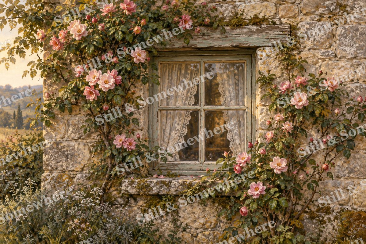 Wild Roses around the Window, original artwork preview