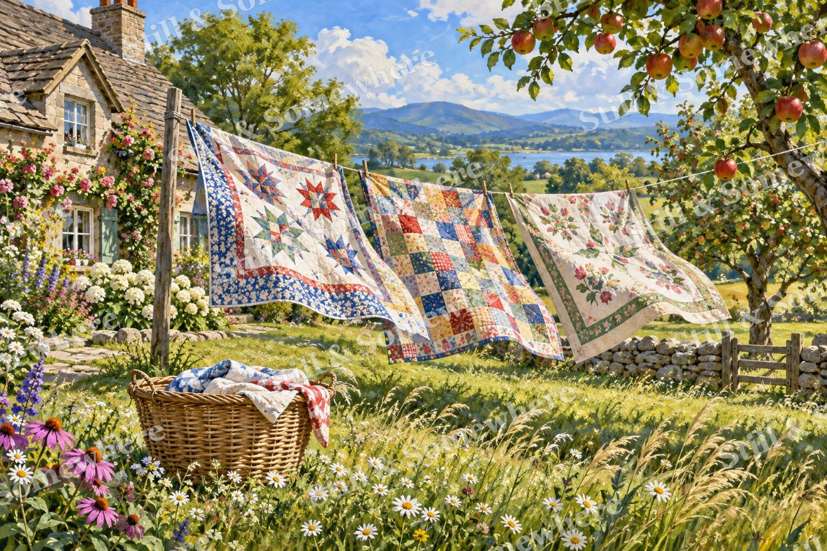 Sunlit Quilts on the Clothesline, original artwork preview