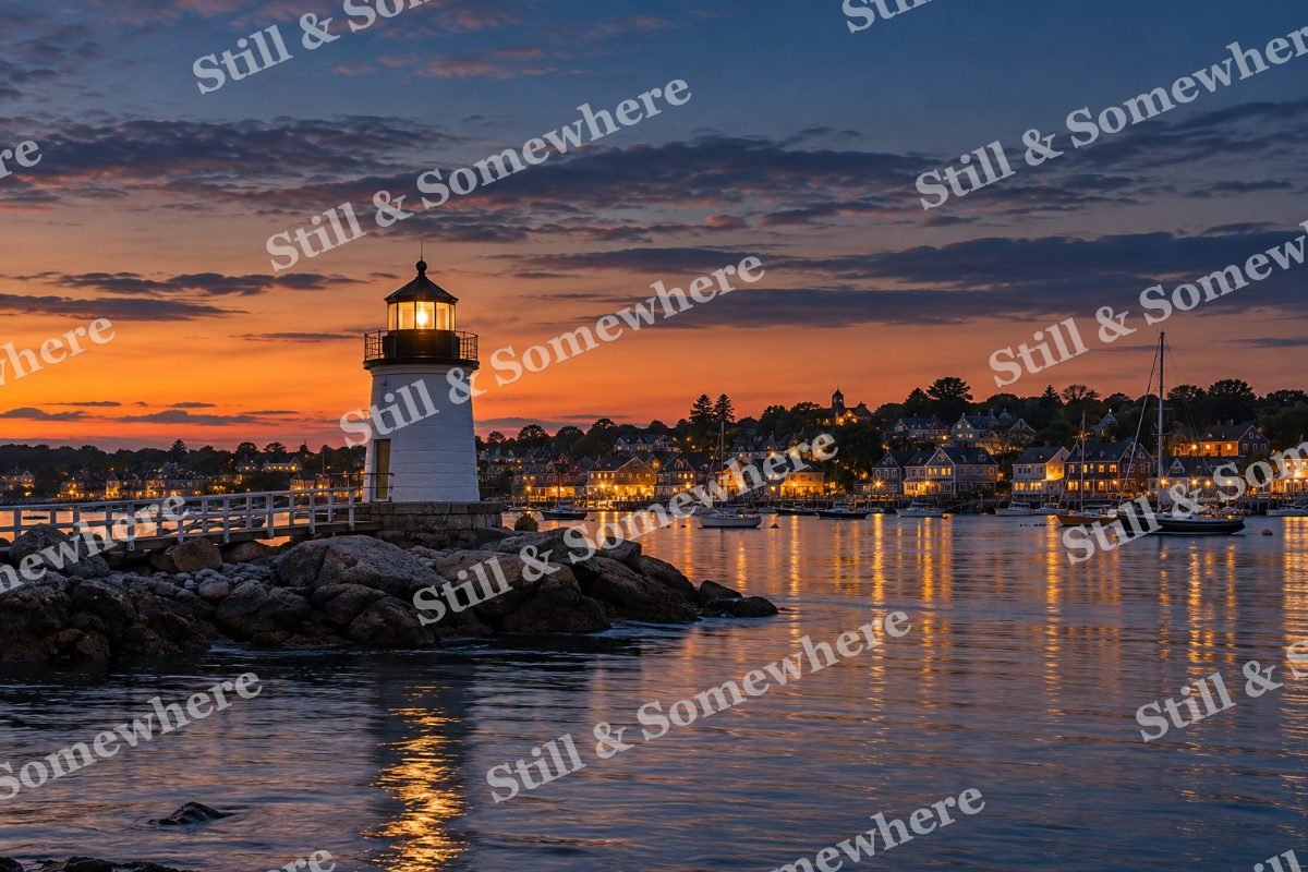 Lights Harbor Lighthouse and Town, original artwork preview