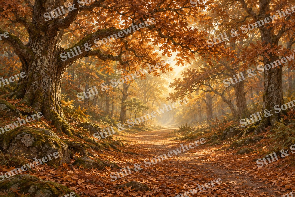 Forest Path under Copper Oaks, original artwork preview