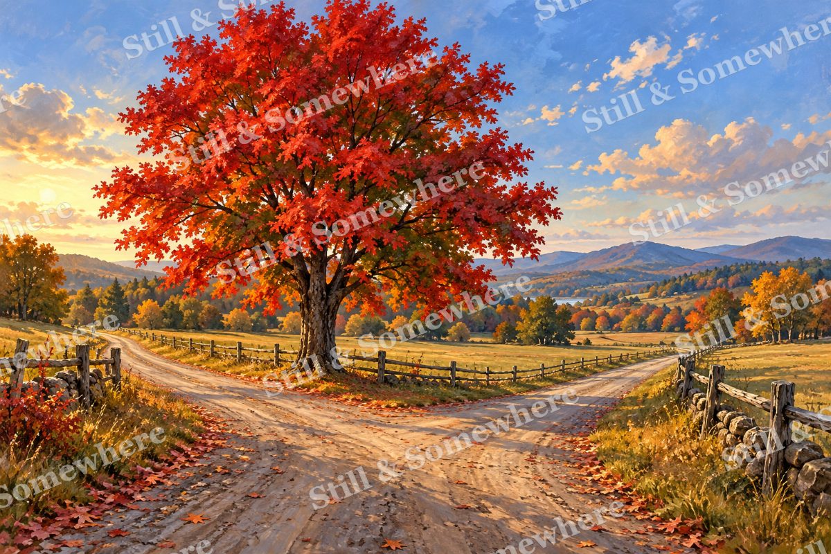 Maple beside the Country Crossroads, original artwork preview
