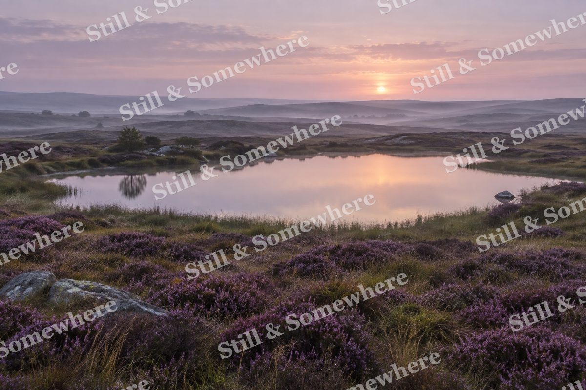 Landscapes Soft Dawn Over Heather and a Quiet Loch, original artwork preview