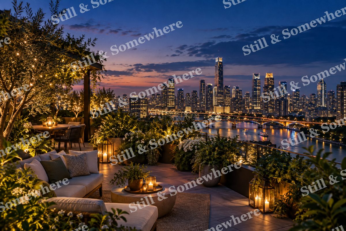 Lights Rooftop Garden Skyline, original artwork preview
