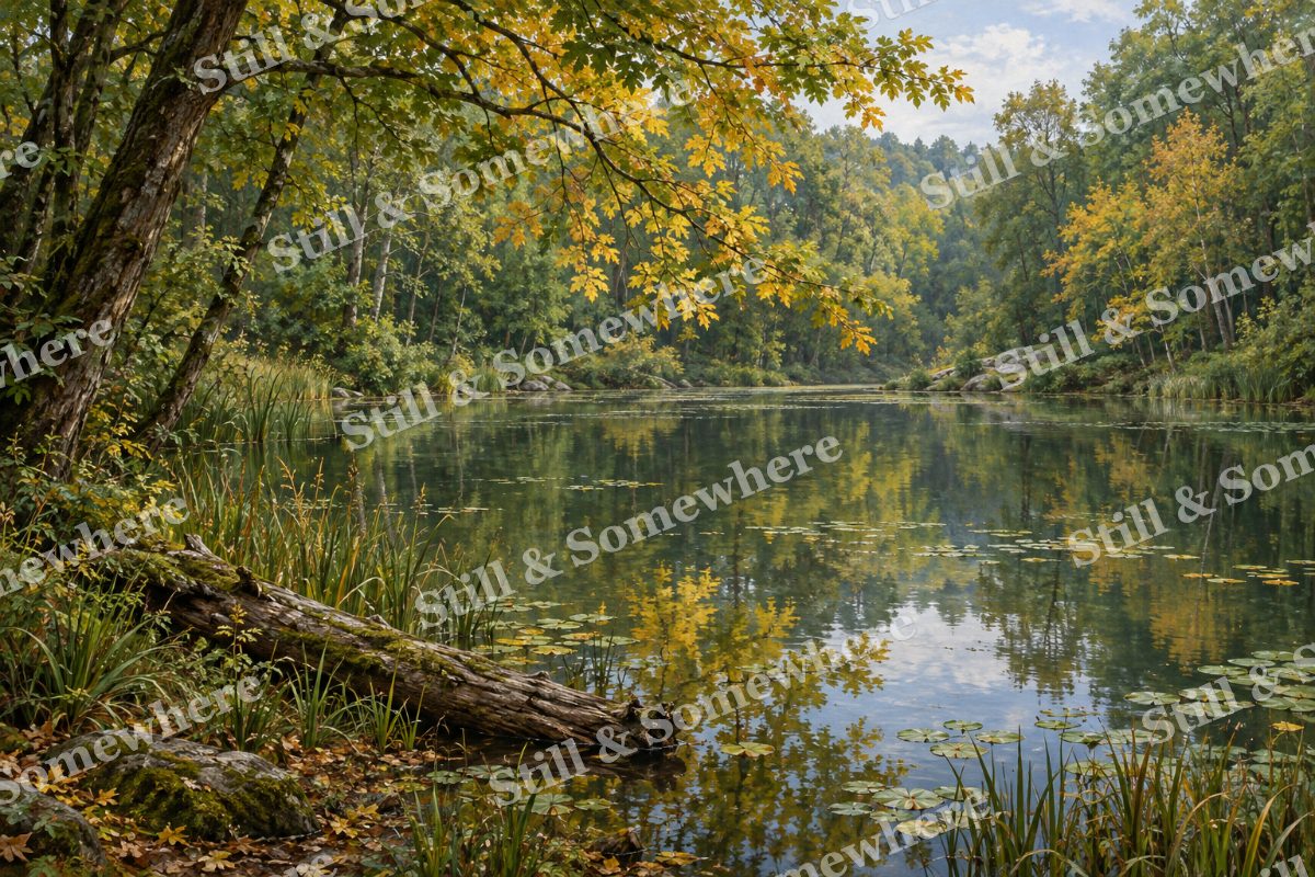 Woodland Pond under Turning Leaves, original artwork preview