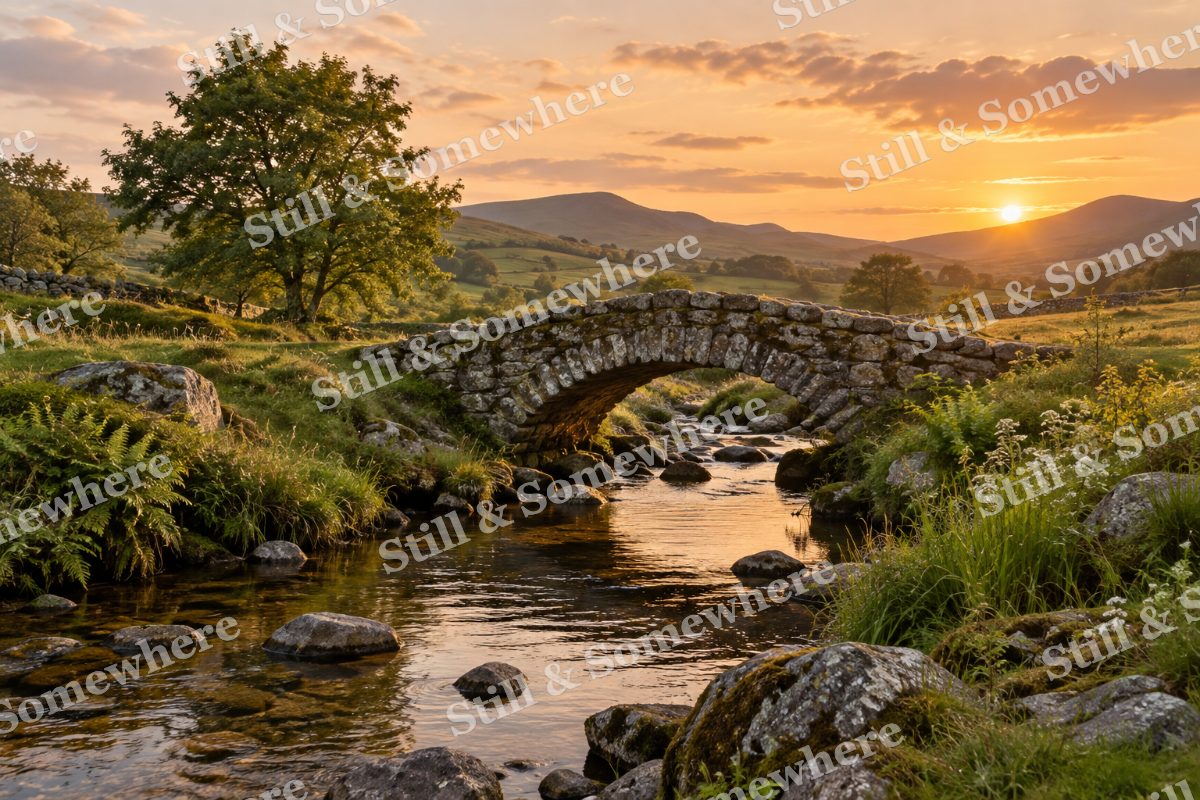 Landscapes Warm Light on a Stone Bridge and Brook, original artwork preview