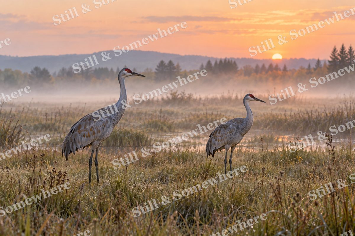 Sandhill Cranes Wet Meadow, original artwork preview