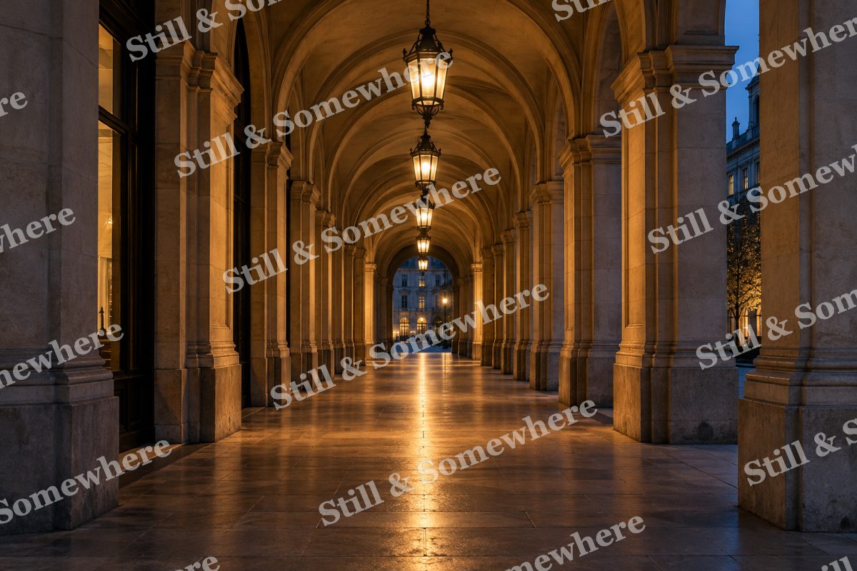 Lights Arched Arcade at Night, original artwork preview