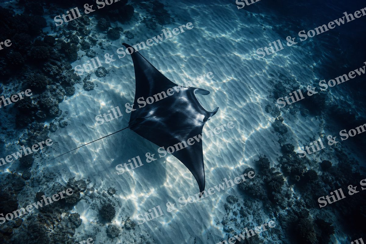 Moonlit Manta Ray Above White Sand, original artwork preview