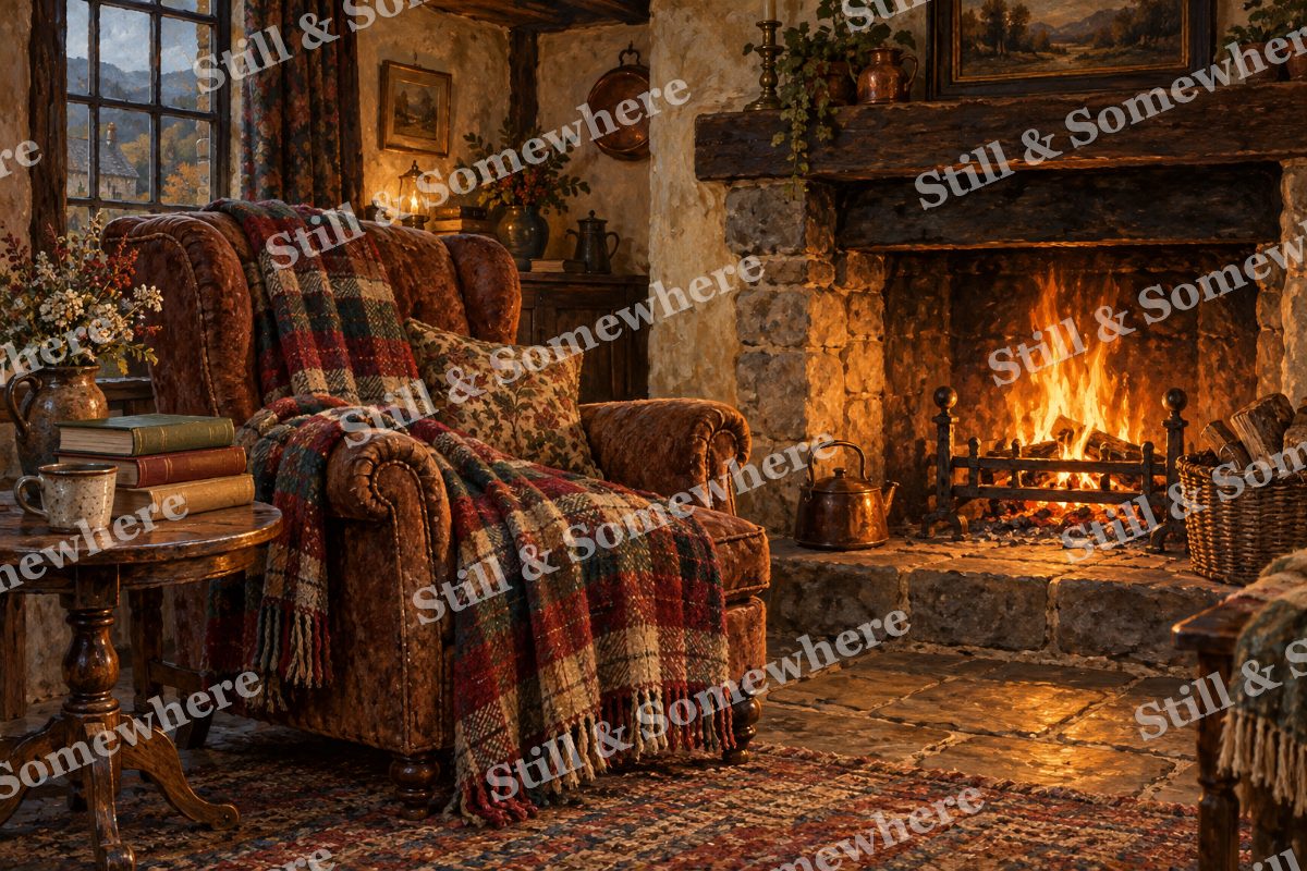 Fireside Chair and Checked Blanket, original artwork preview