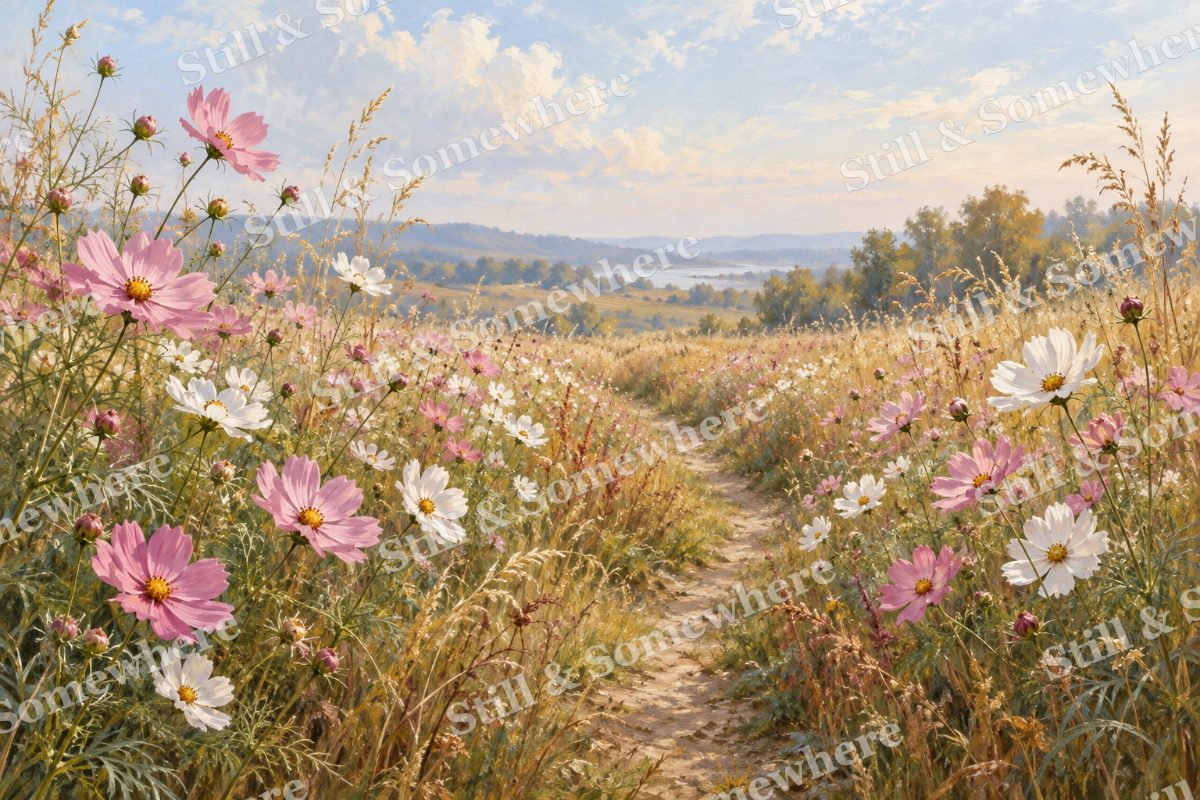 Cosmos along the Meadow Path, original artwork preview