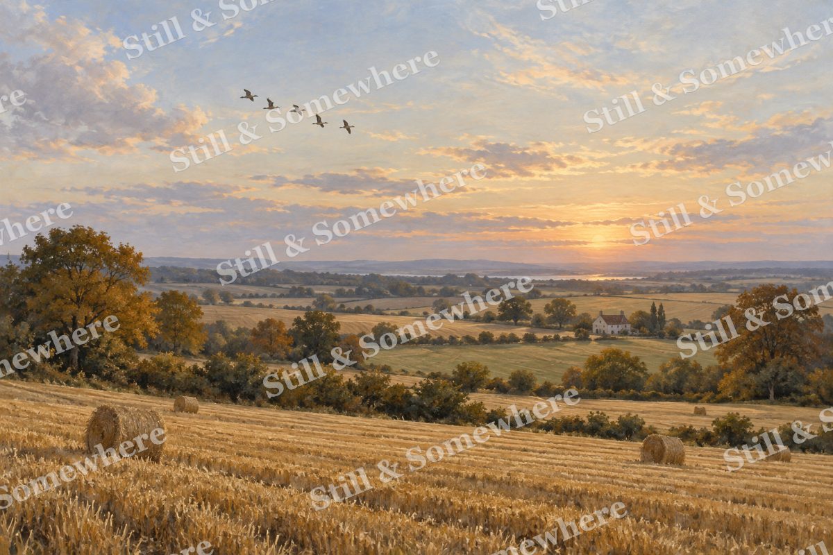 Geese above the Harvest Fields, original artwork preview