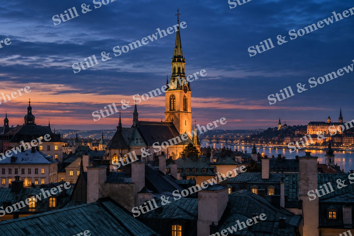 Lights Steeple Above Copper Roofs, original artwork preview