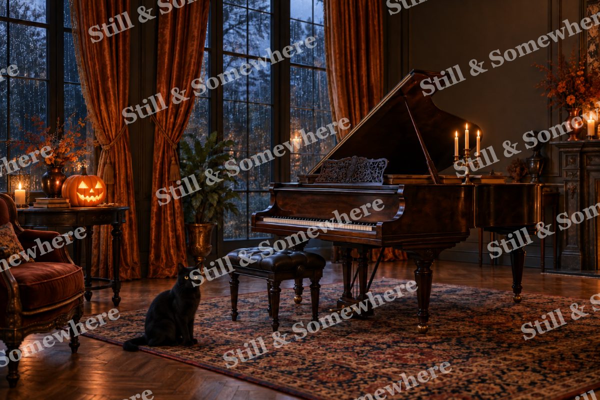 Black Cat by the Grand Piano, original artwork preview