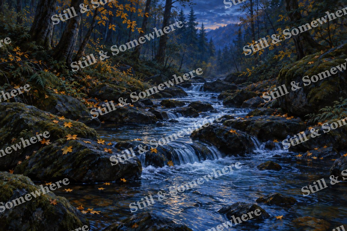 Woodland Brook at Blue Hour, original artwork preview