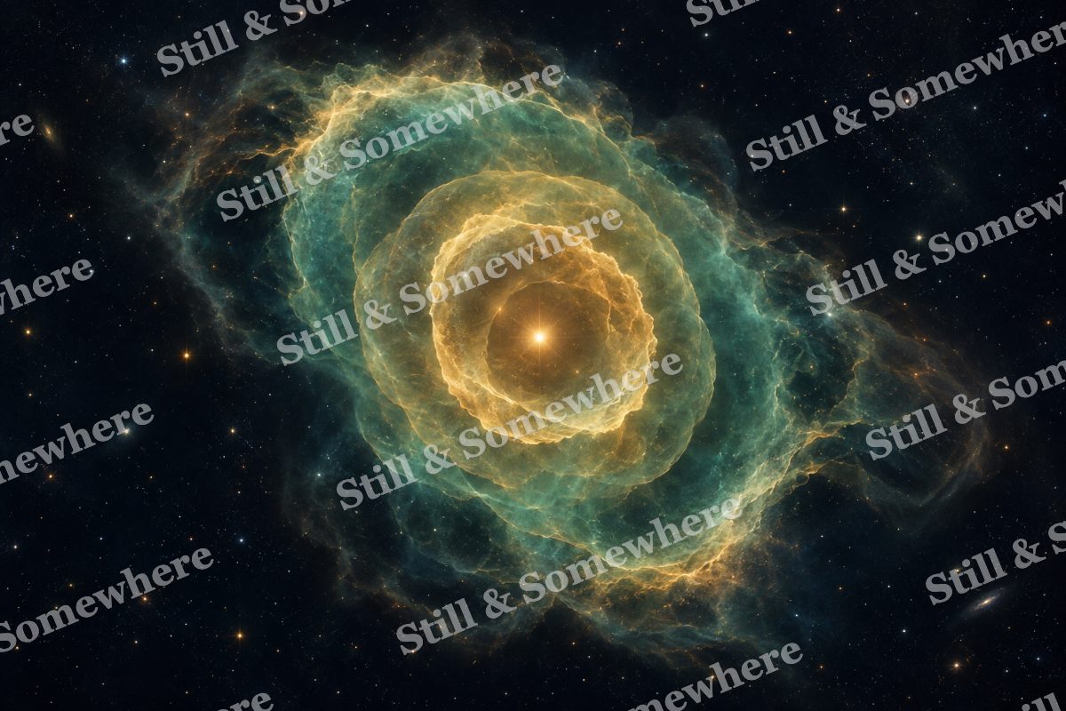 Space 05 Golden Planetary Nebula, original artwork preview