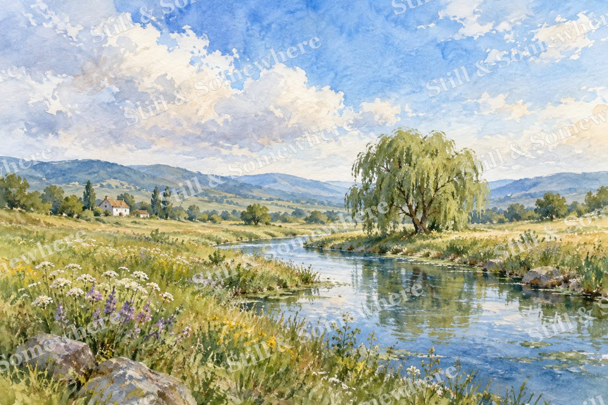 Willow Reflections in Blue, original artwork preview