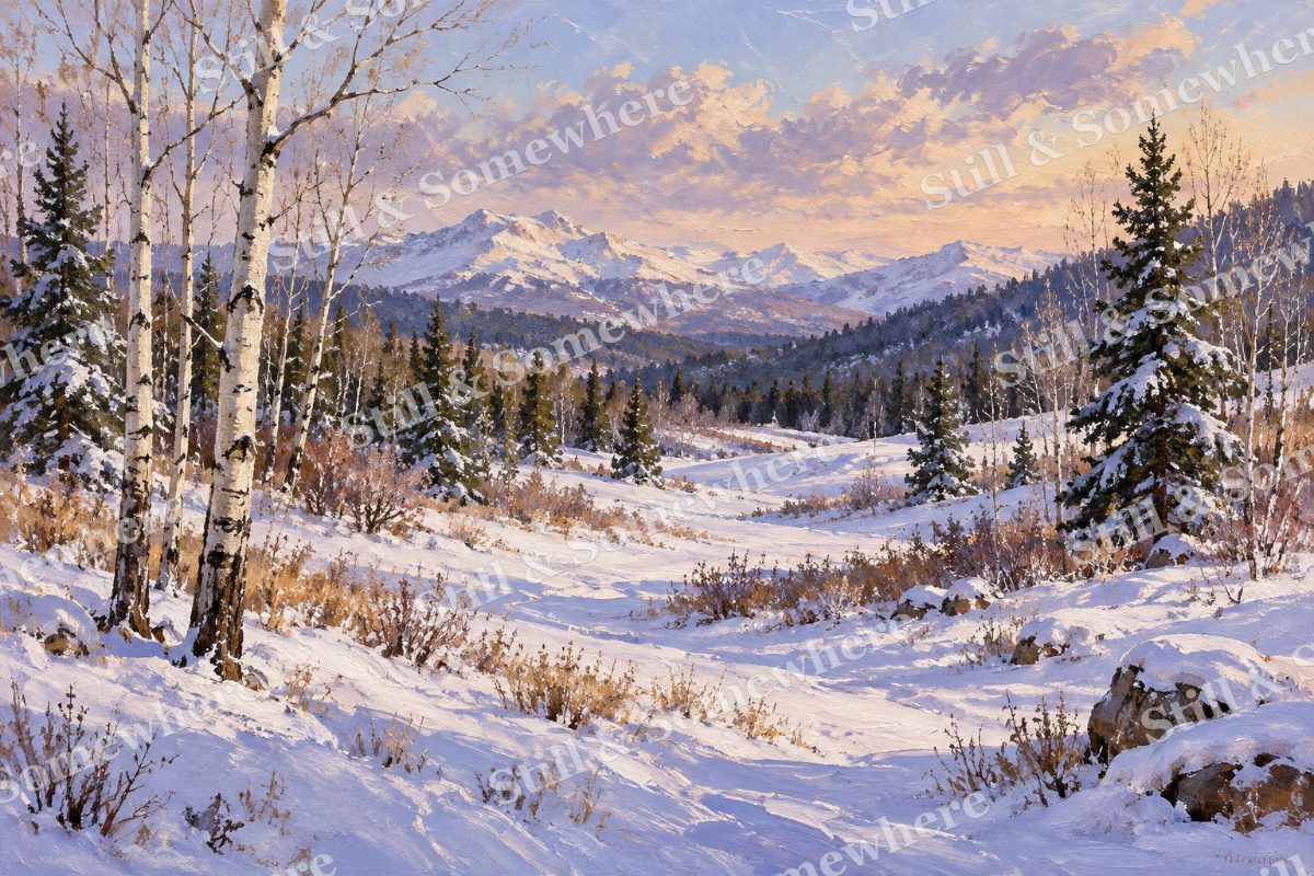 Violet Shadows on Snow, original artwork preview