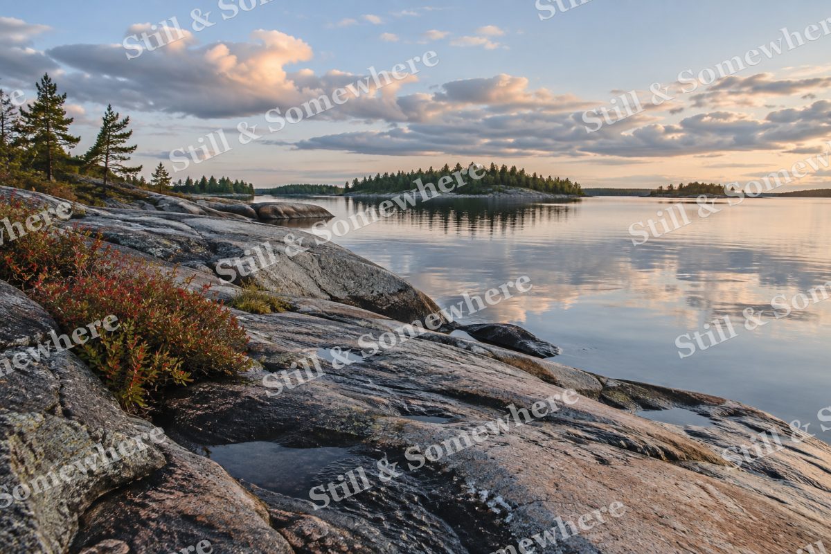 Landscapes Soft Clouds Above a Granite Shore, original artwork preview