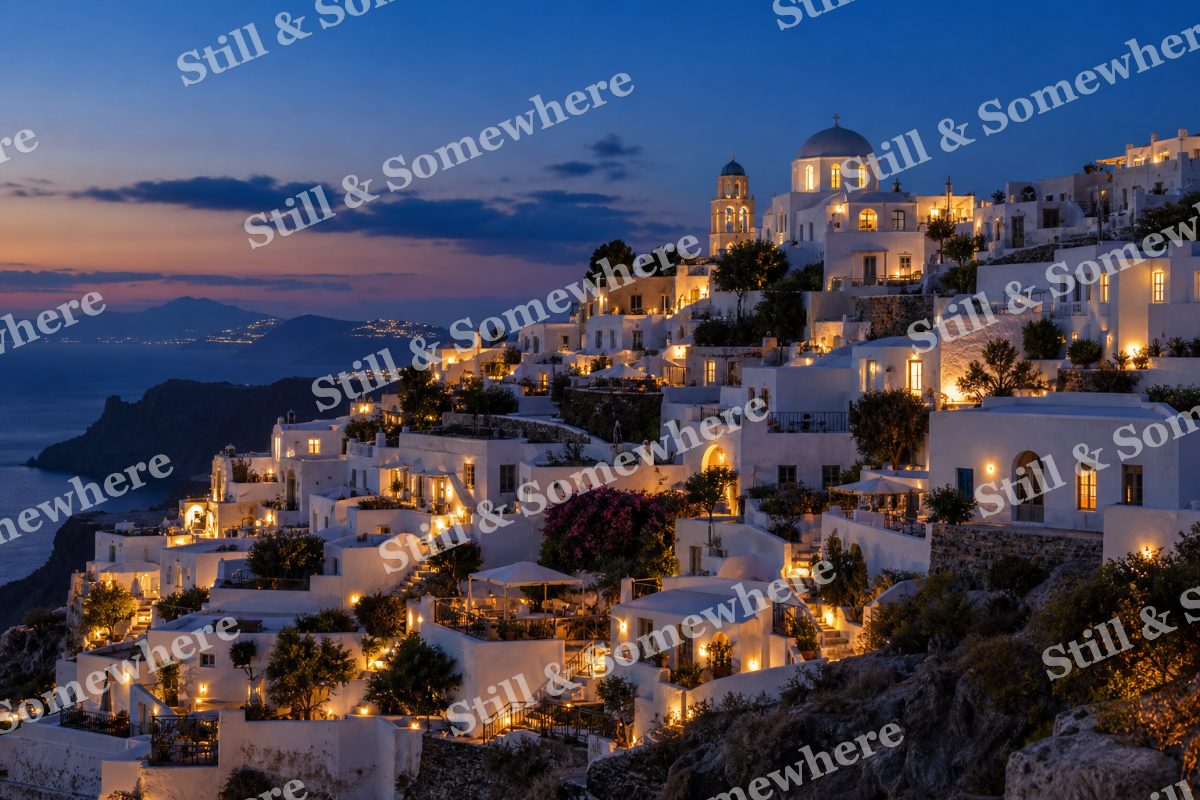 Lights Hilltop Houses at Dusk, original artwork preview
