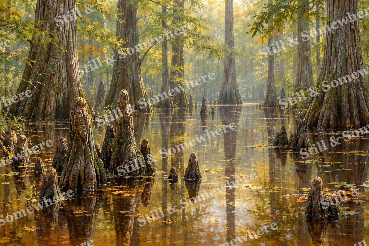 Cypress Knees in Still Water, original artwork preview