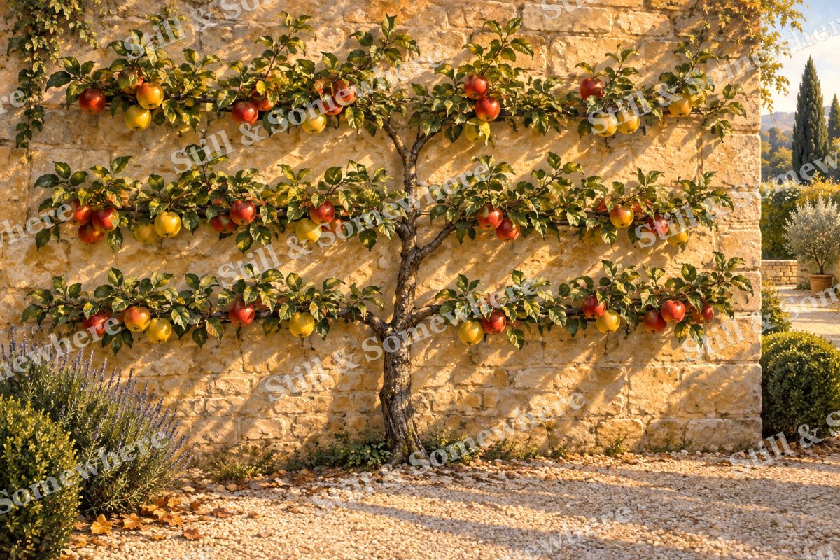 Apple Espalier against Warm Stone, original artwork preview