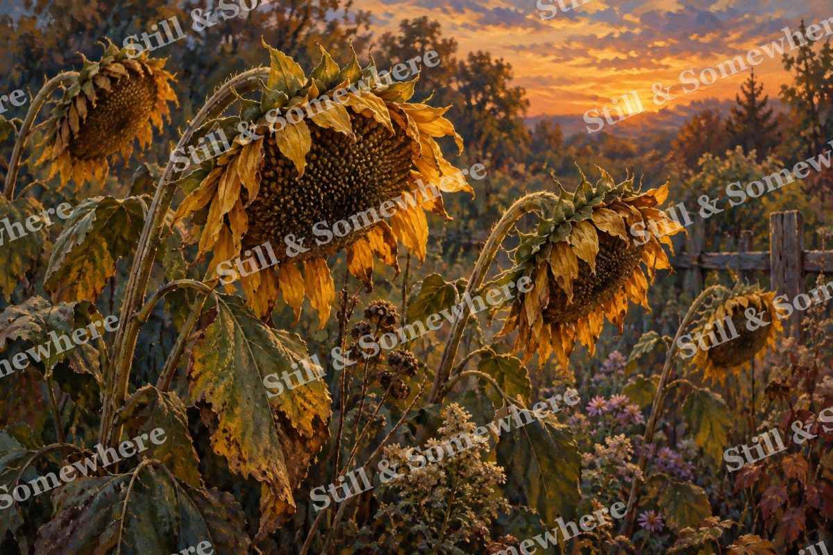 Sunflower Heads at Dusk, original artwork preview