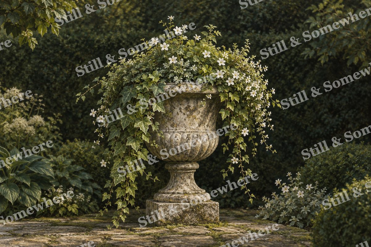 Stone Urn with Trailing Greenery, original artwork preview
