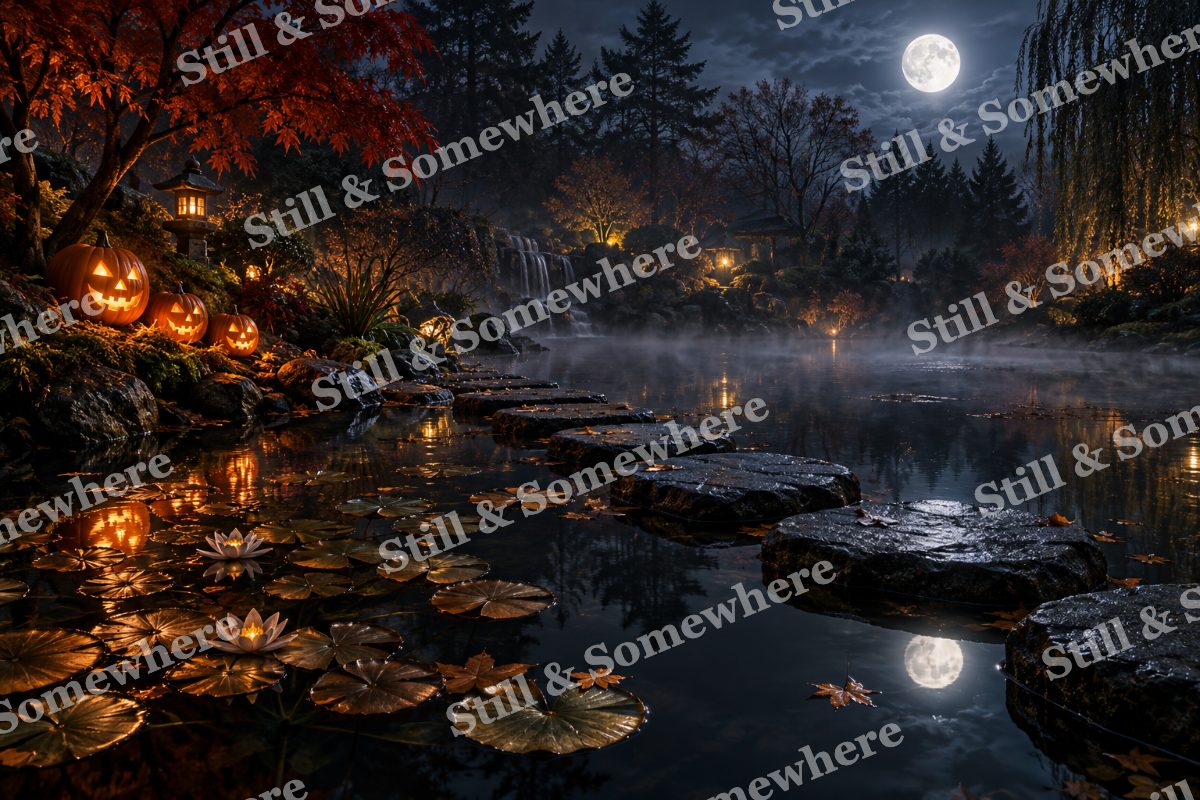 Pumpkin Lights at the Water Garden, original artwork preview