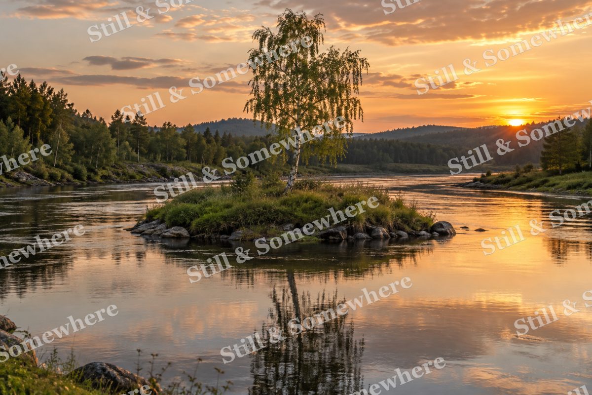 Landscapes Warm Evening on a Quiet River Islet, original artwork preview