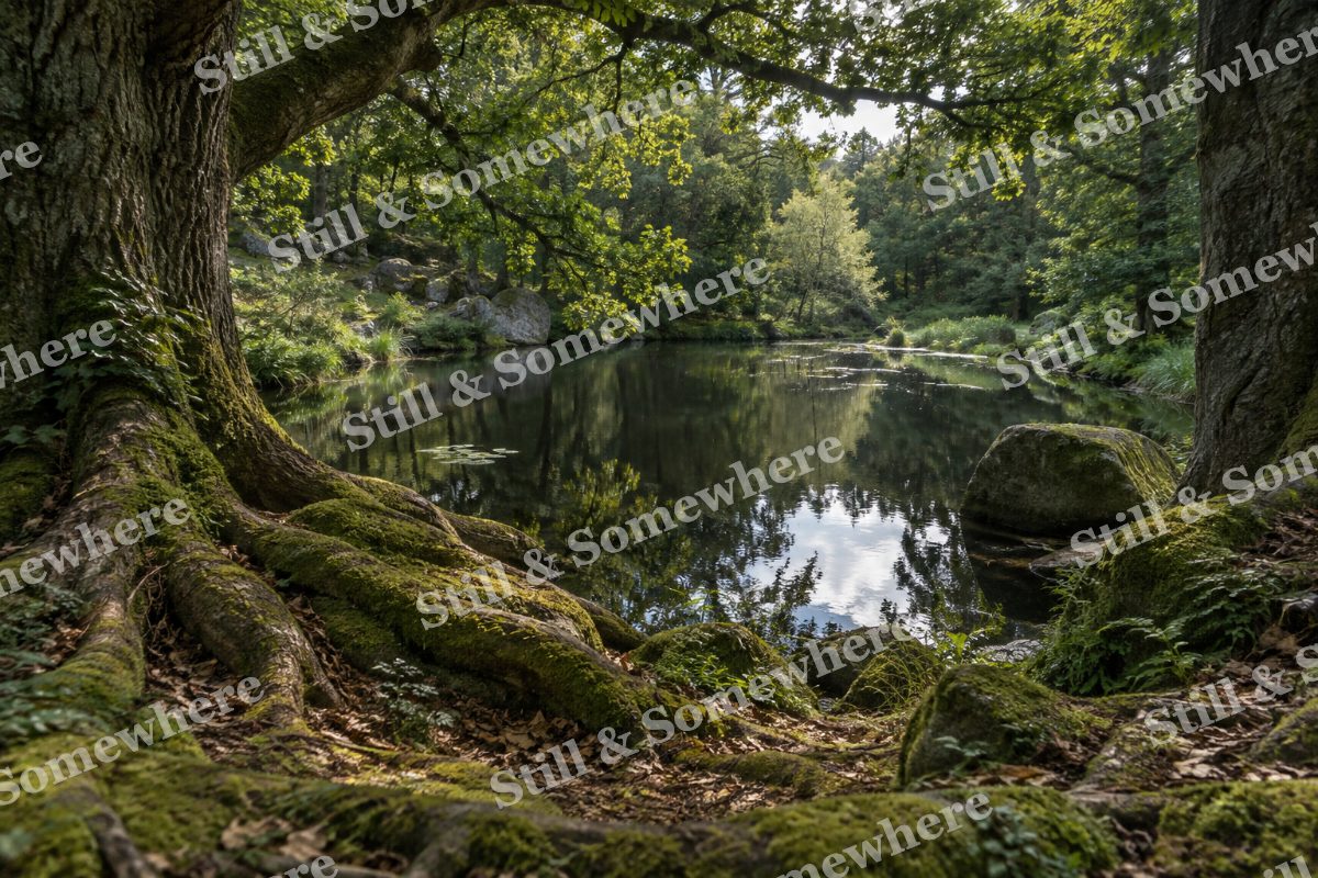Landscapes Still Pond Among Ancient Oak Roots, original artwork preview