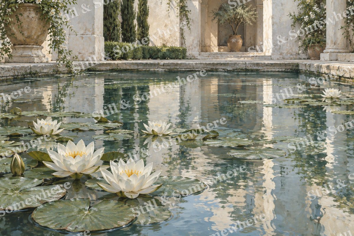 Water Lilies in the Courtyard Pool, original artwork preview