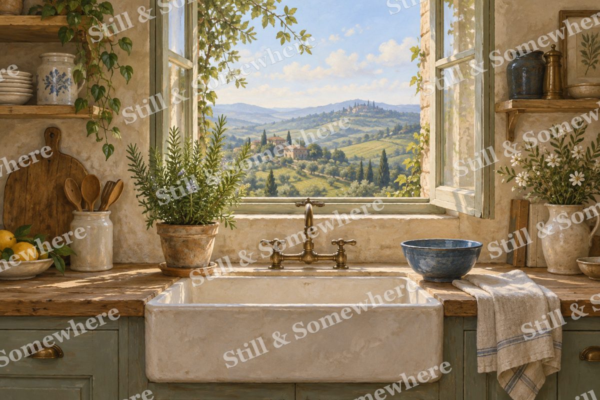 Rosemary and Linen by the Sink, original artwork preview