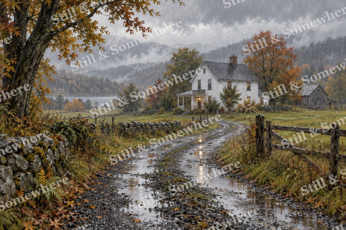 Old Farmhouse in September Rain, original artwork preview