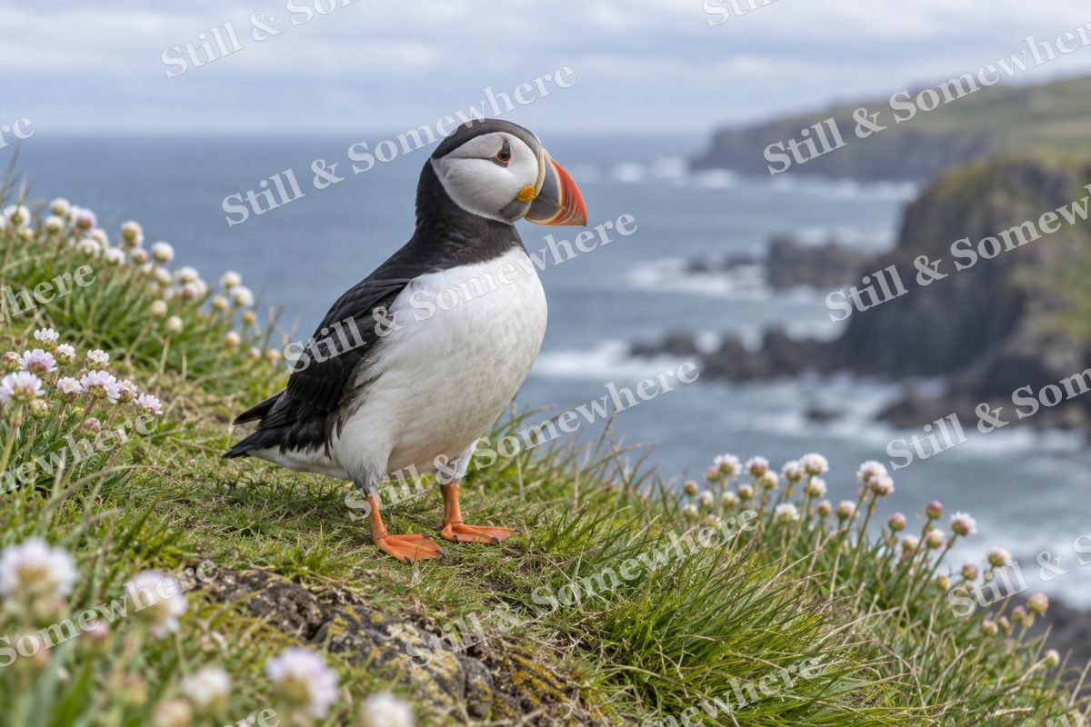 Puffin Grassy Cliff, original artwork preview