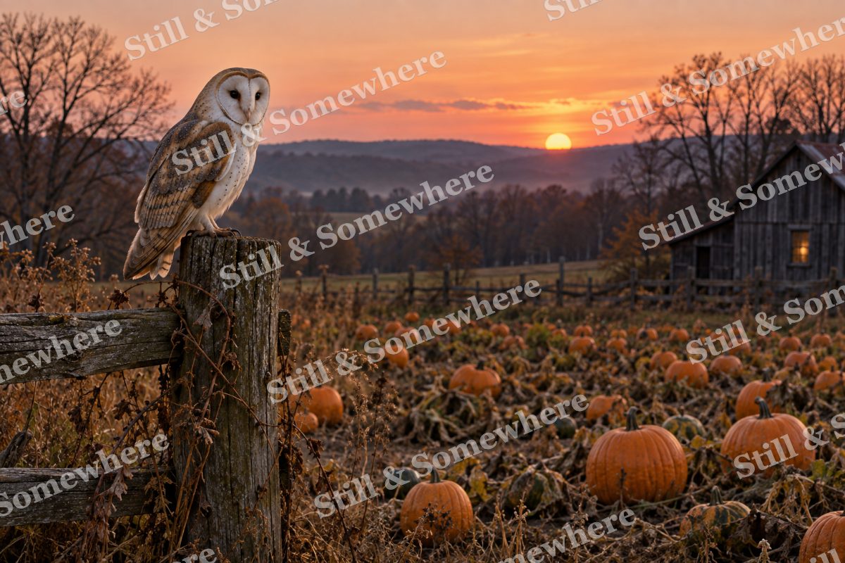 20 Owl Above The Pumpkin Patch, original artwork preview