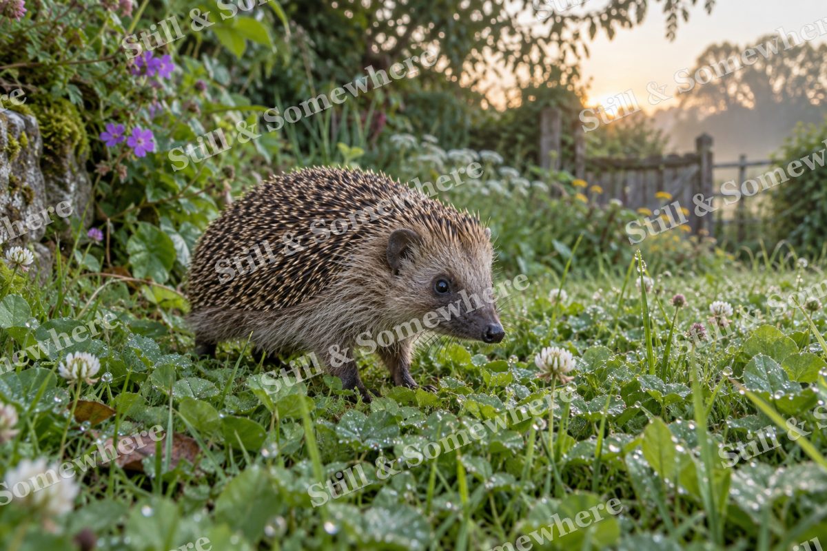 Hedgehog Garden Dew, original artwork preview
