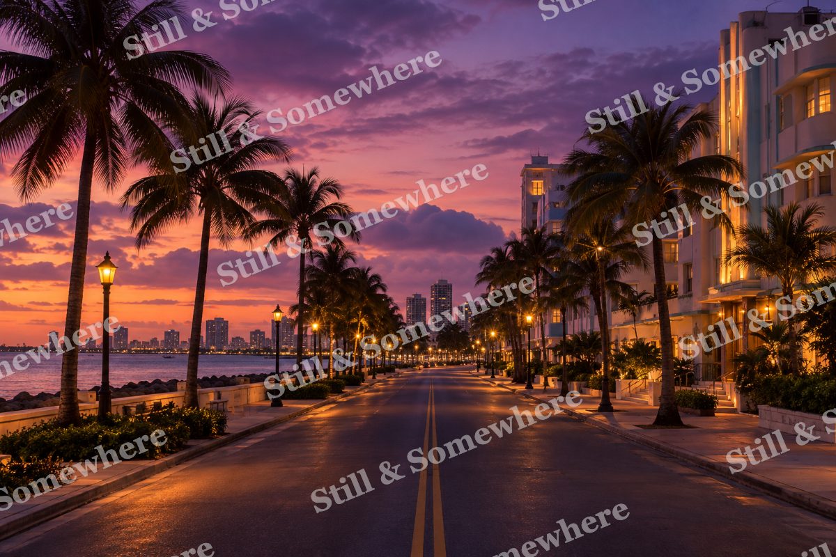 Lights Palm Lined Boulevard Dusk, original artwork preview