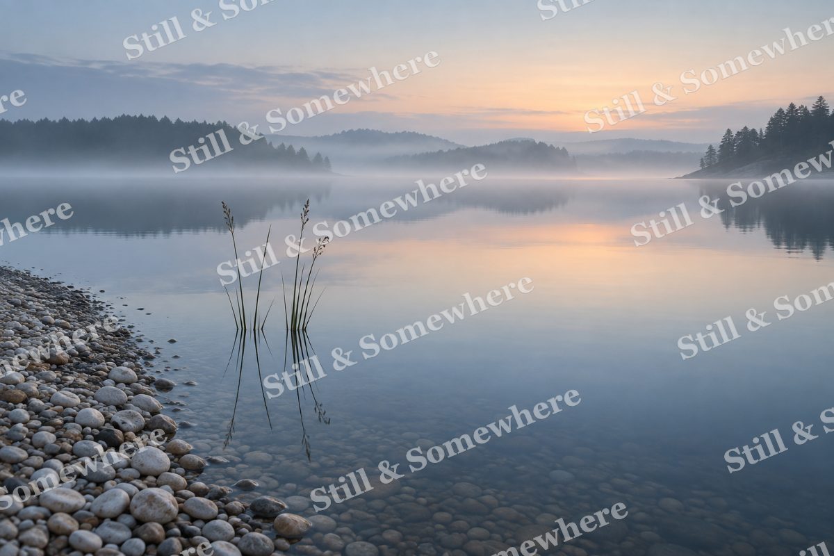 Landscapes Pearl Mist Over a Pebble Inlet, original artwork preview