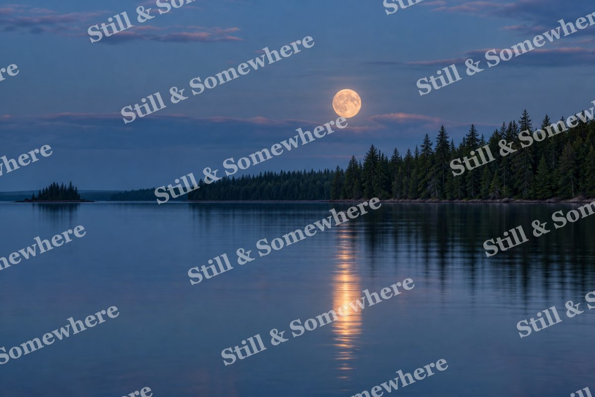 Landscapes Moonrise Over a Still Cedar Lake, original artwork preview