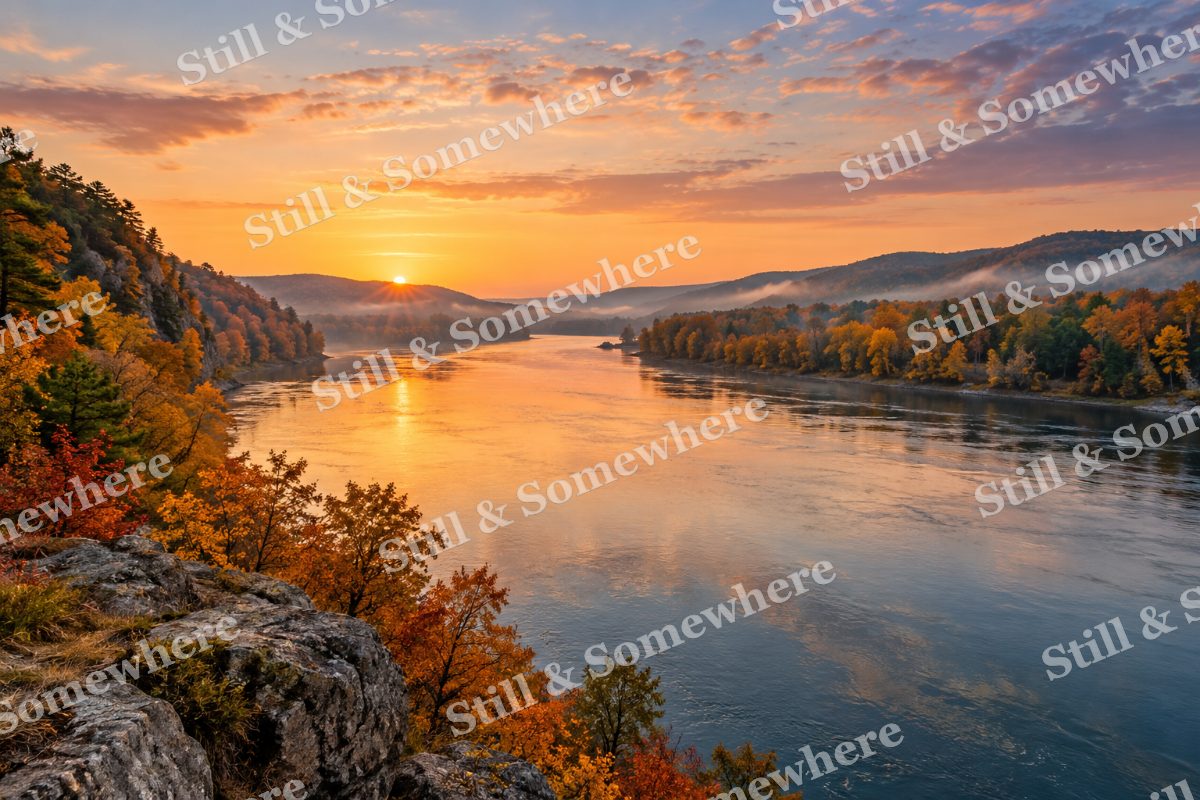 Autumn Sunrise through the River Gap, original artwork preview