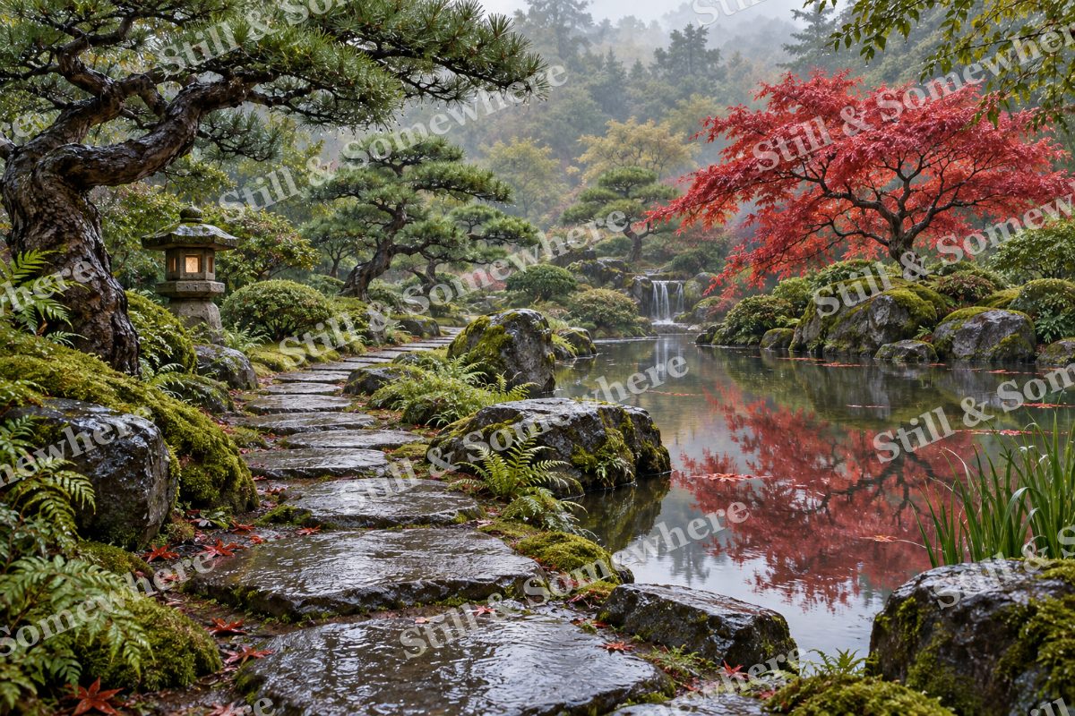 Japanese Garden after the Shower, original artwork preview