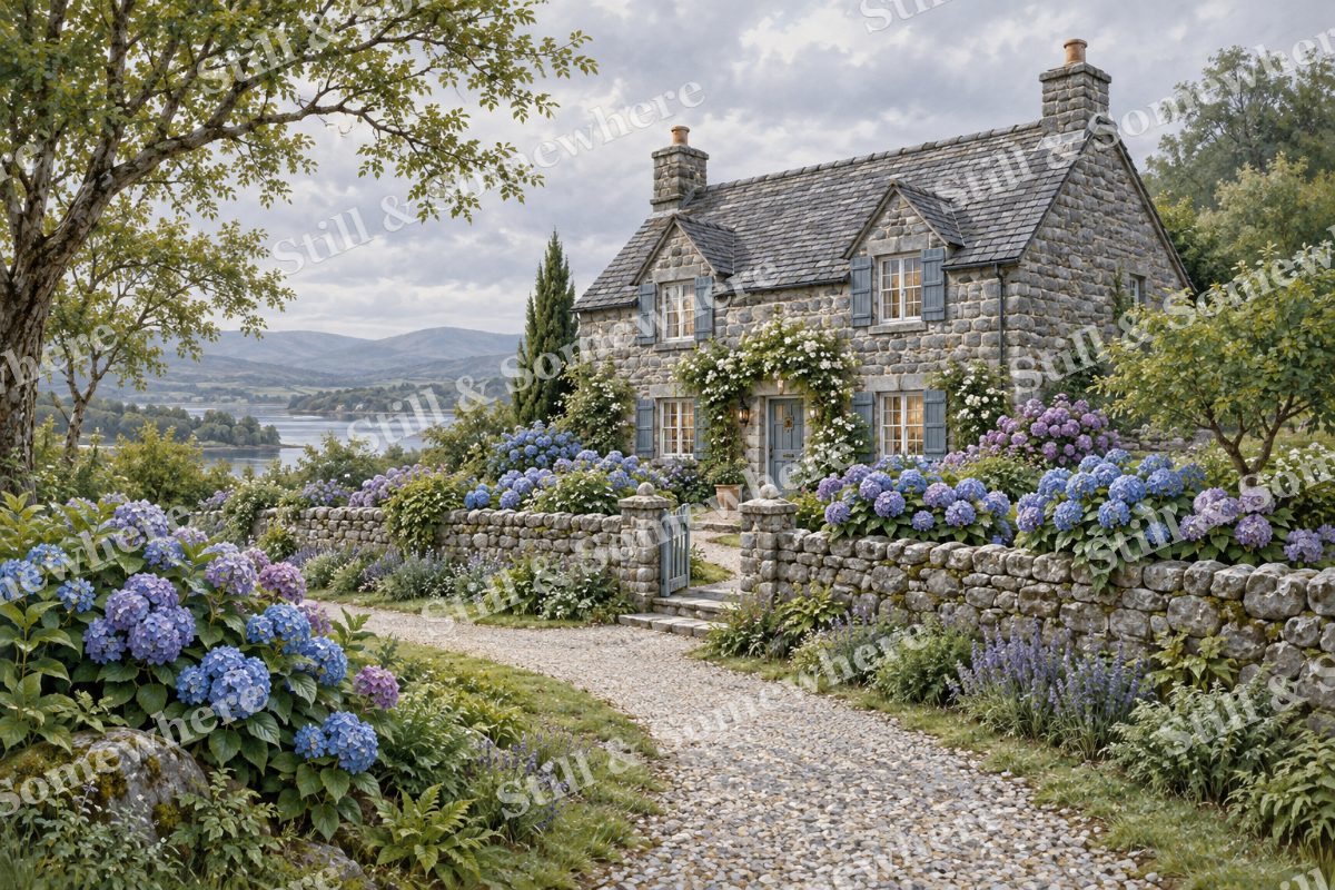 Hydrangeas along the Stone Wall, original artwork preview